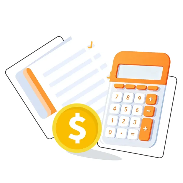 OOTDBUY illustration of a calculator, an itemised sheet of paper and a coin